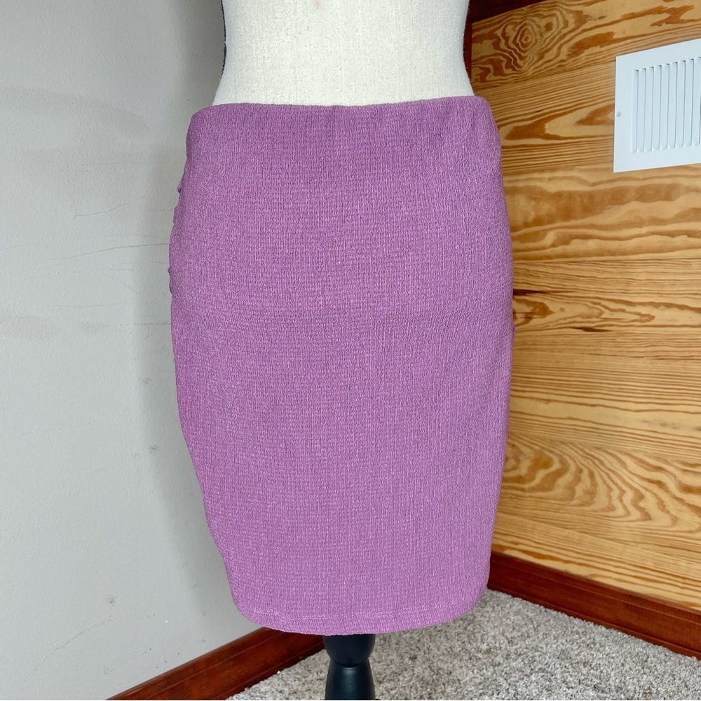 Free People Angie Wrap Mini Skirt Medium Purple Elastic Waist Stretch - Picture 3 of 9